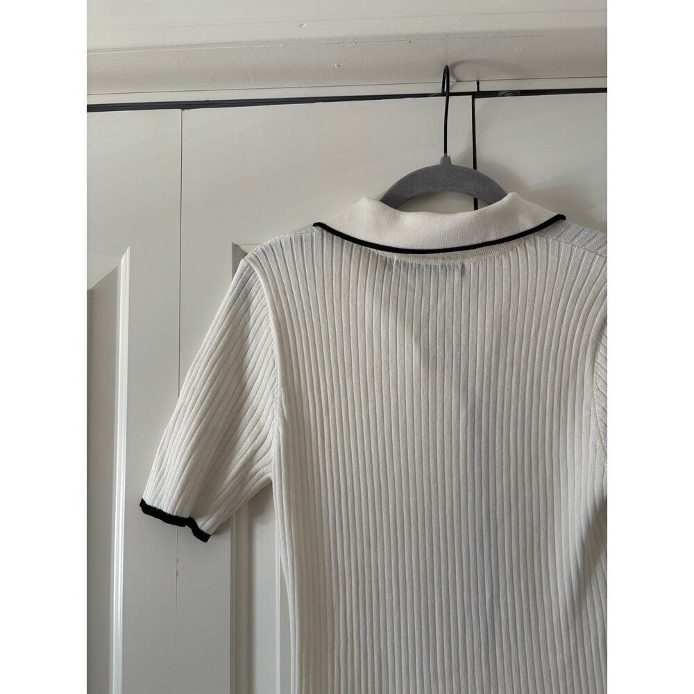 Merokeety Women’s
 Ribbed Knit Polo Sweater Dress Size Large Black Trim Midi - Picture 6 of 7